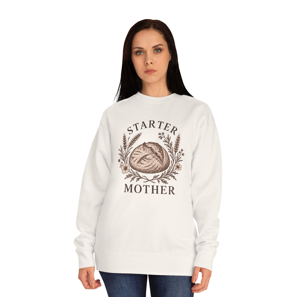 Starter Mother Sweatshirt – Rustic Bread & Herb Crewneck for Bakers and New Moms