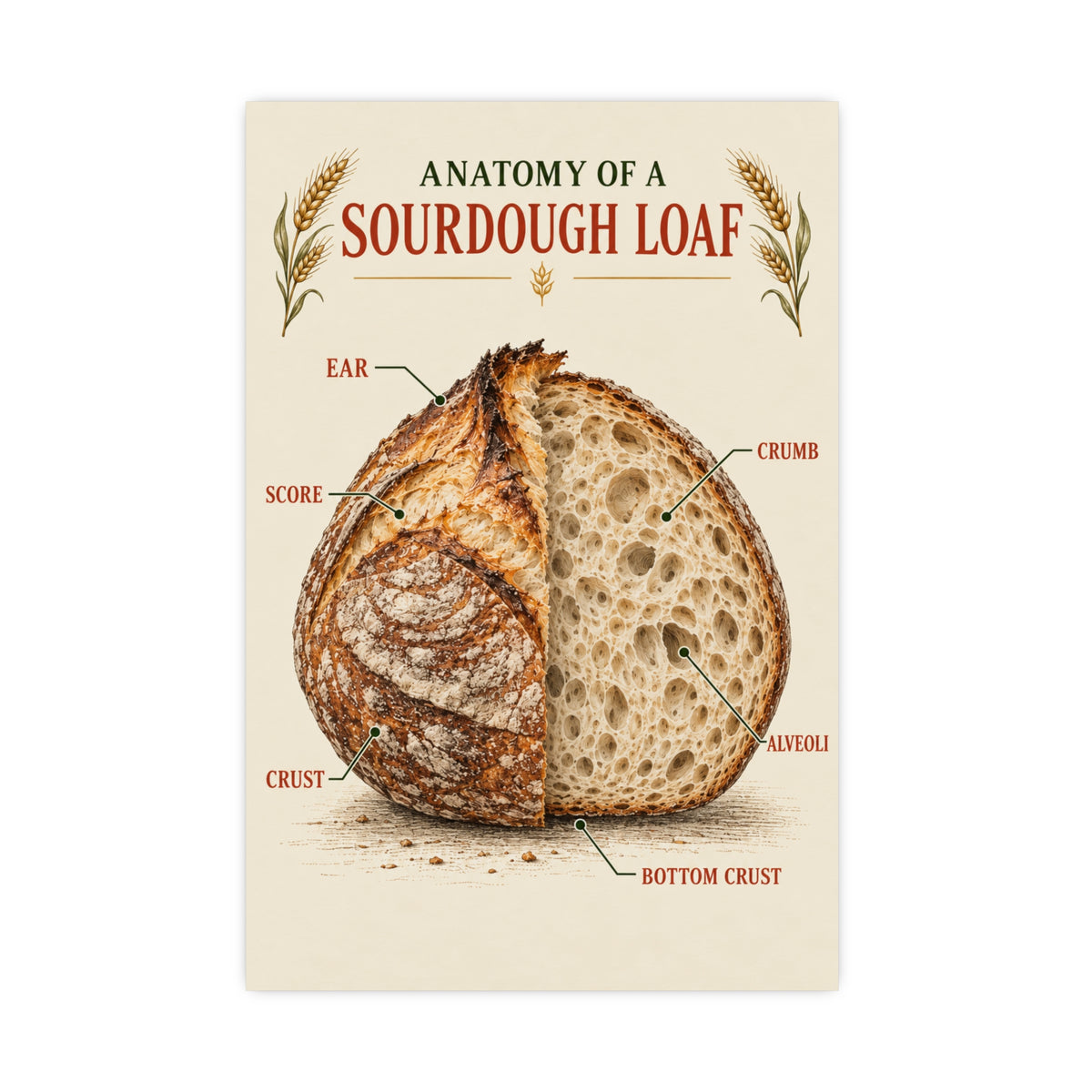 Sourdough Anatomy Poster — 'Anatomy of a Sourdough Loaf' Matte Kitchen Art