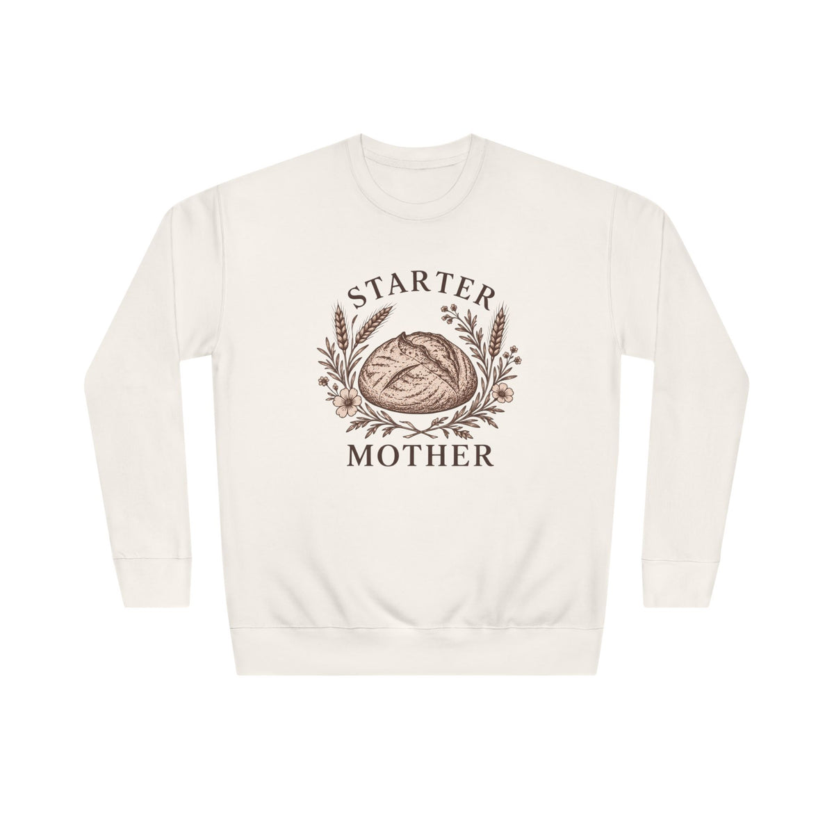 Starter Mother Sweatshirt – Rustic Bread & Herb Crewneck for Bakers and New Moms