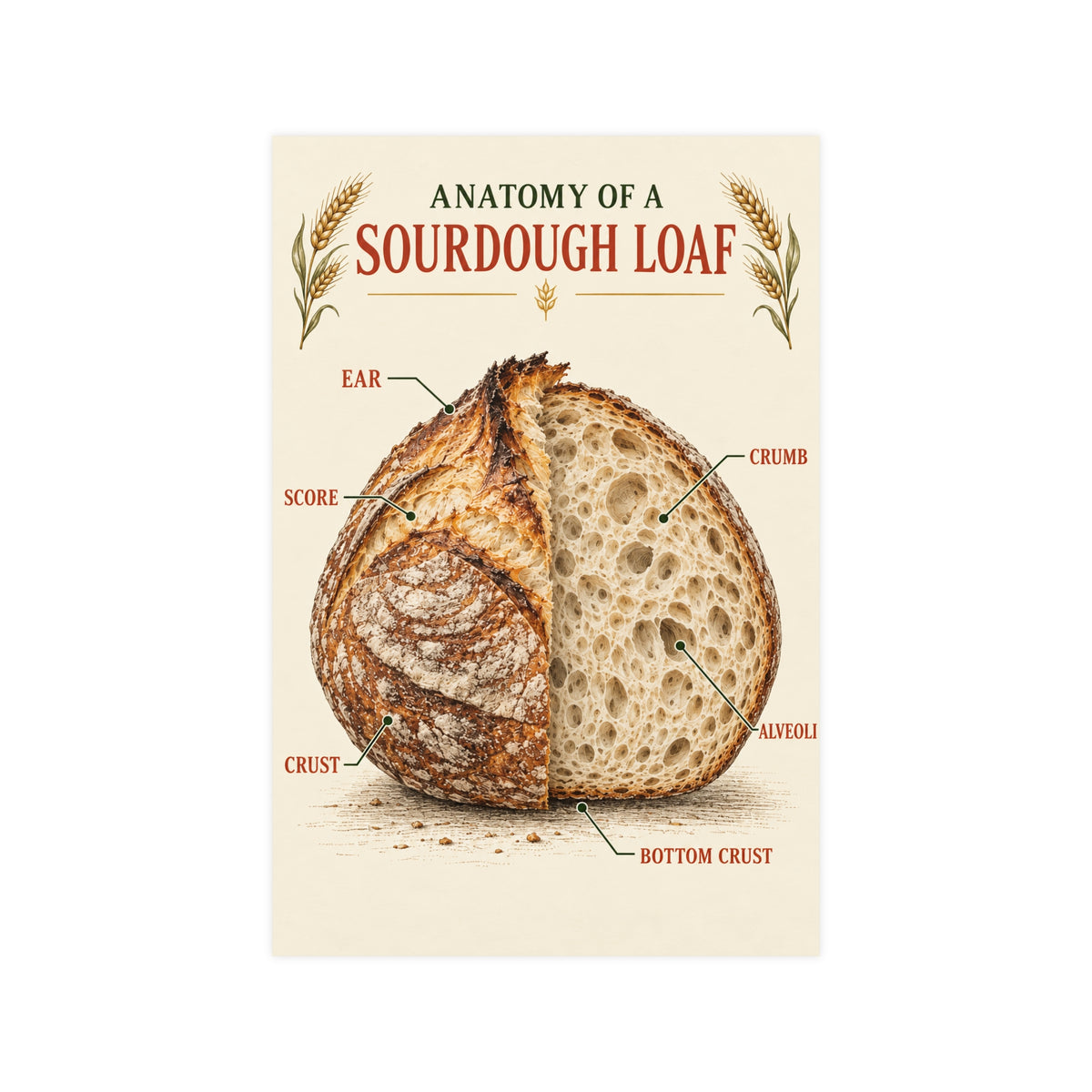 Sourdough Anatomy Poster — 'Anatomy of a Sourdough Loaf' Matte Kitchen Art