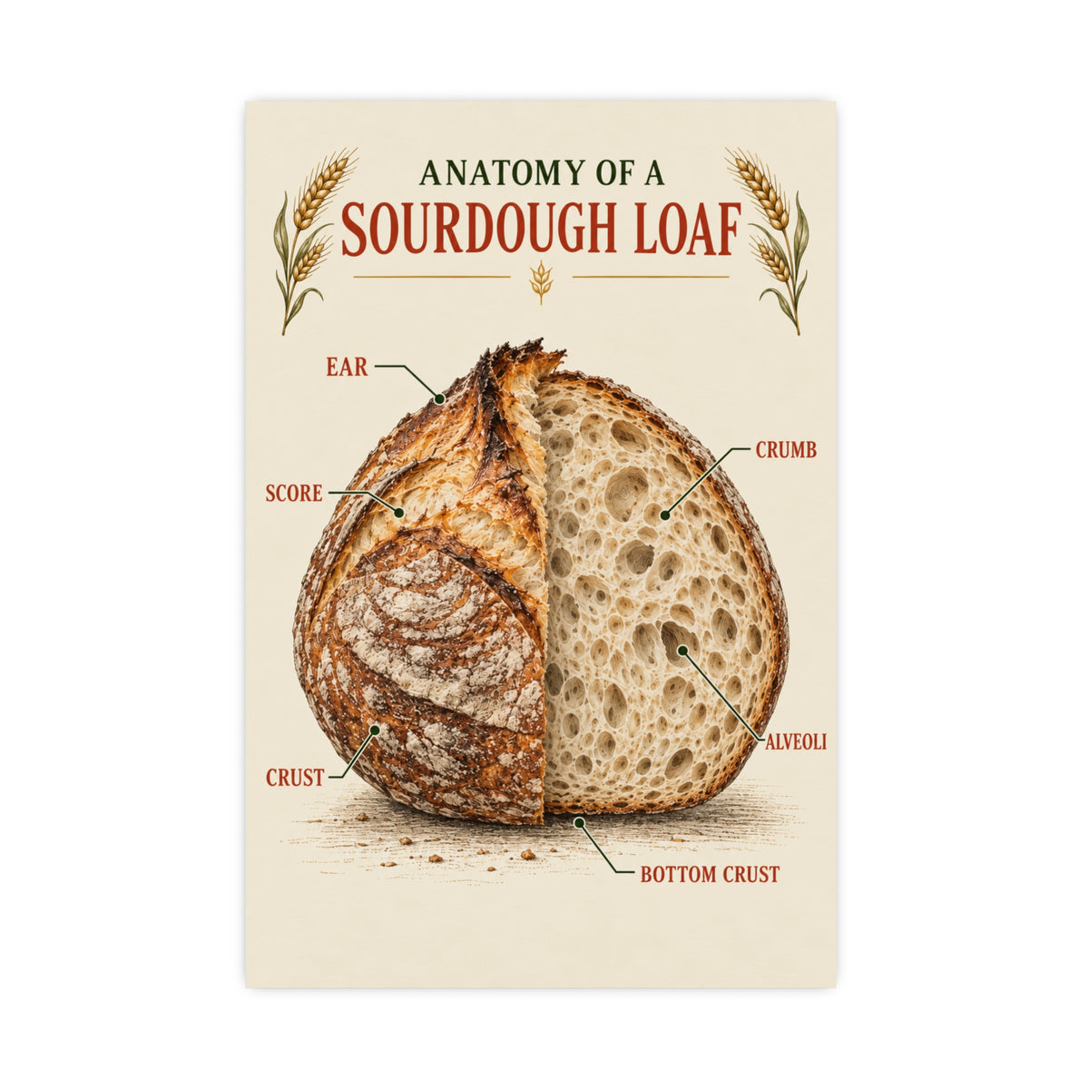 Sourdough Anatomy Poster — 'Anatomy of a Sourdough Loaf' Matte Kitchen Art