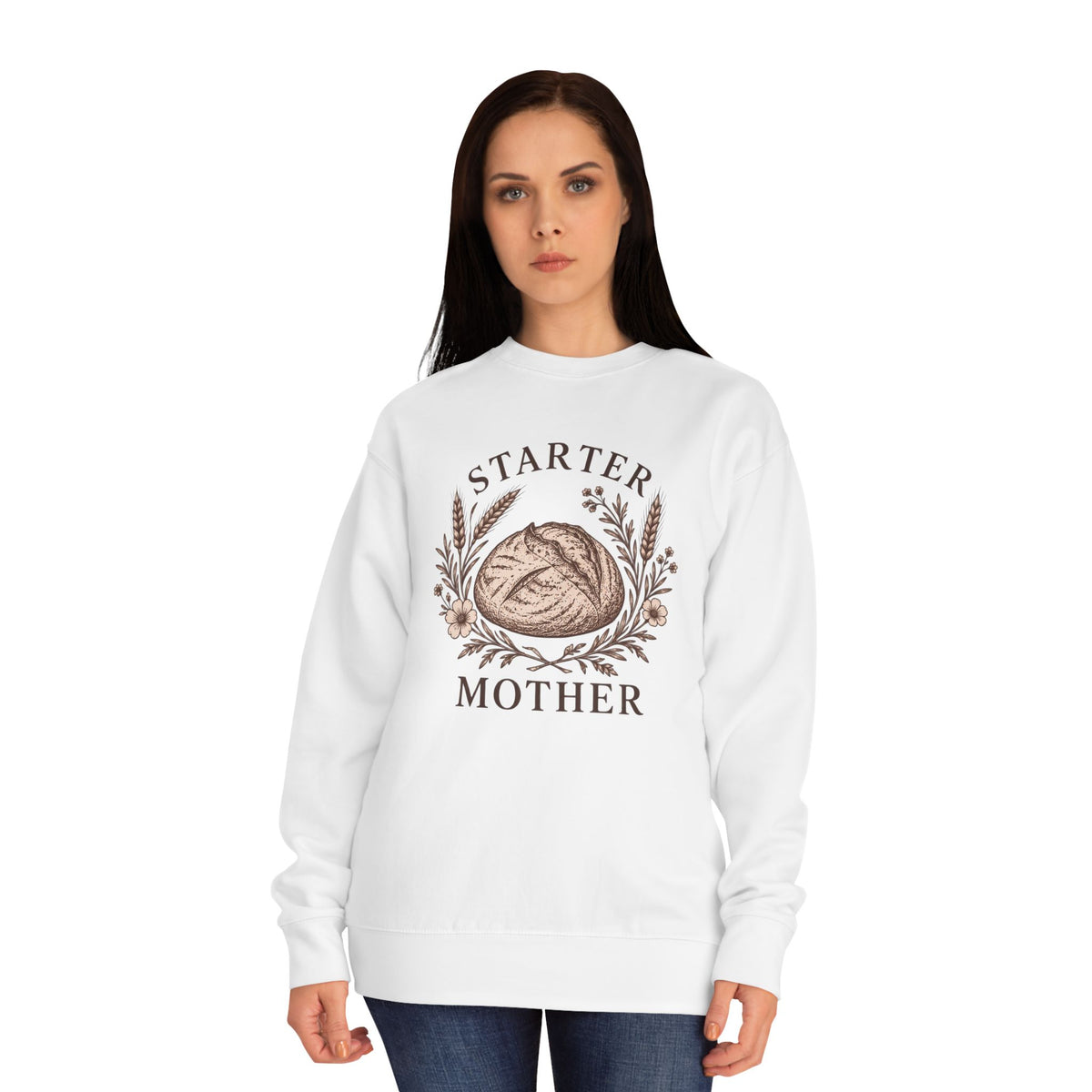 Starter Mother Sweatshirt – Rustic Bread & Herb Crewneck for Bakers and New Moms