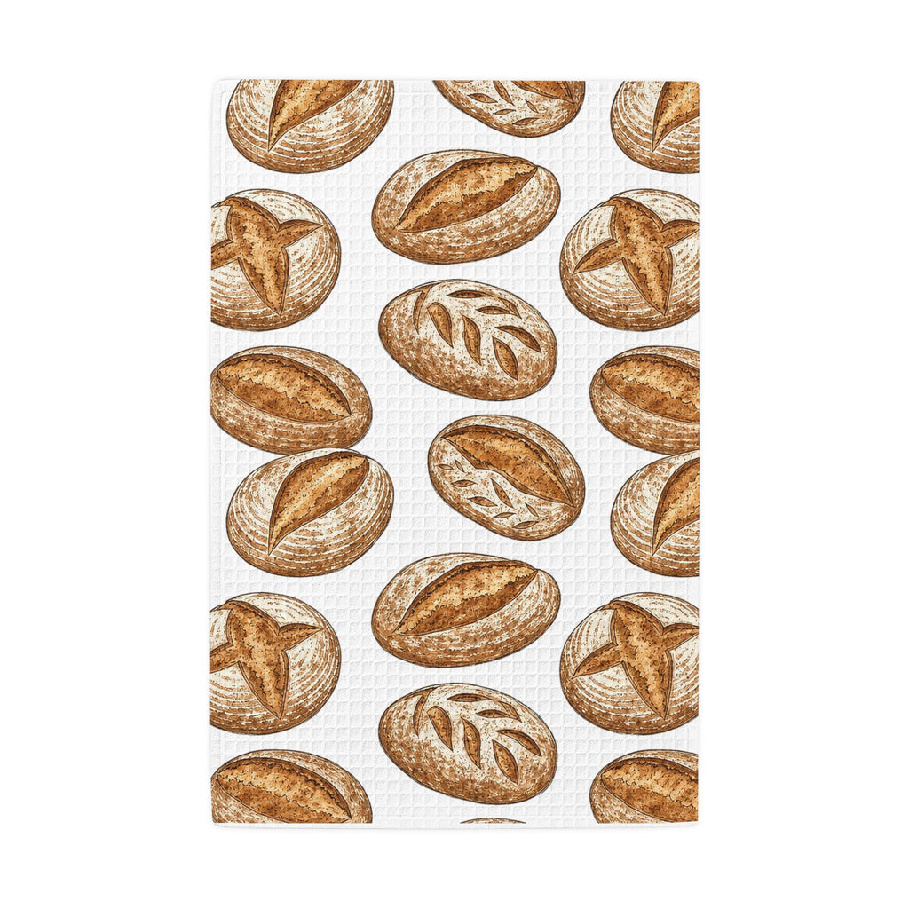 Bread Pattern Waffle-Weave Kitchen Towel — Rustic Artisan Loaf Design