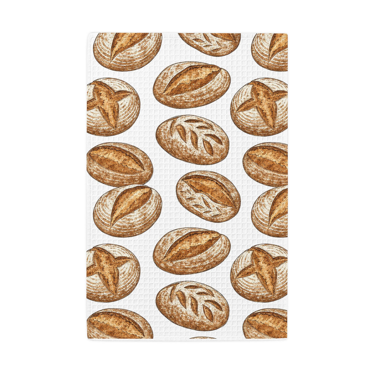 Bread Pattern Waffle-Weave Kitchen Towel — Rustic Artisan Loaf Design