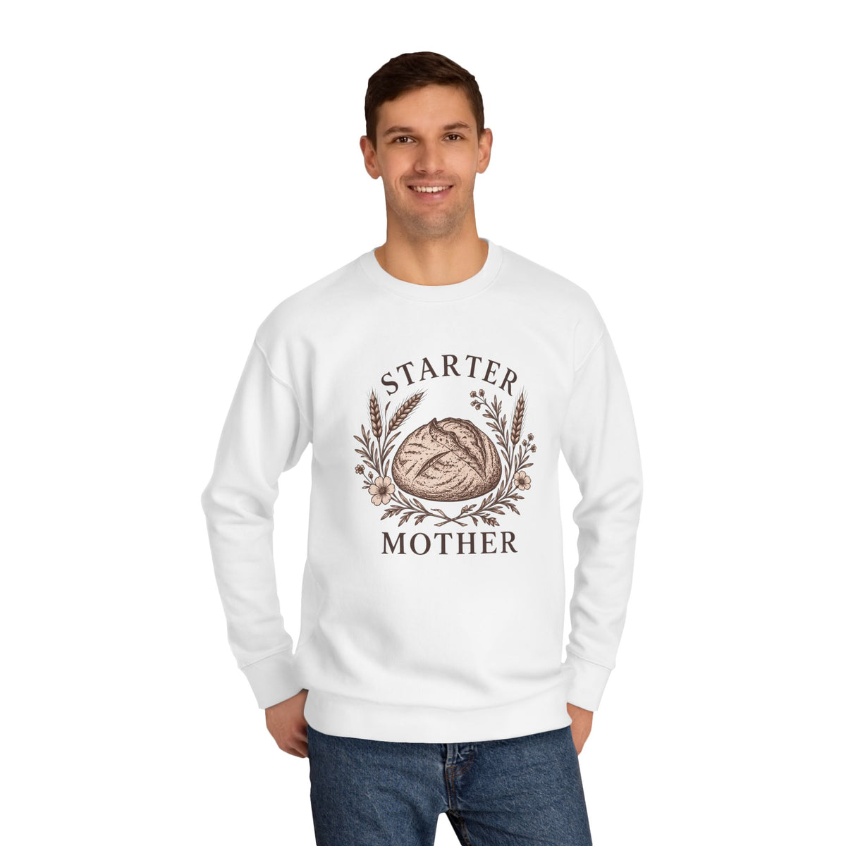 Starter Mother Sweatshirt – Rustic Bread & Herb Crewneck for Bakers and New Moms