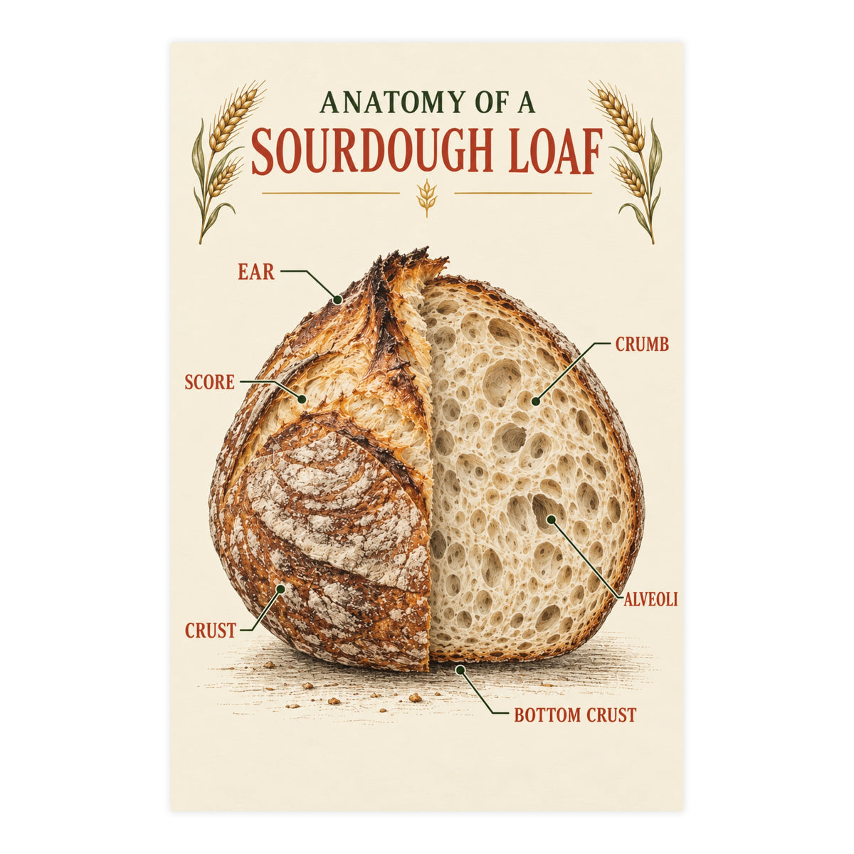 Sourdough Anatomy Poster — 'Anatomy of a Sourdough Loaf' Matte Kitchen Art